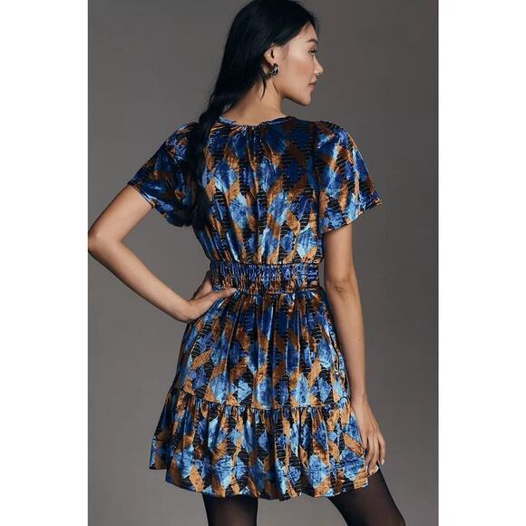 NWT Anthropologie The Somerset Mini Dress Velvet Edition Size XXS Blue 9B409 - Picture 3 of 10